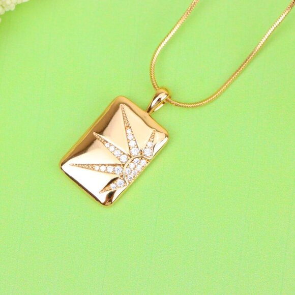 "Rose Gold Rectangle Pendant with Starburst CZ Design, XPPT1842 - Picture 3 of 13